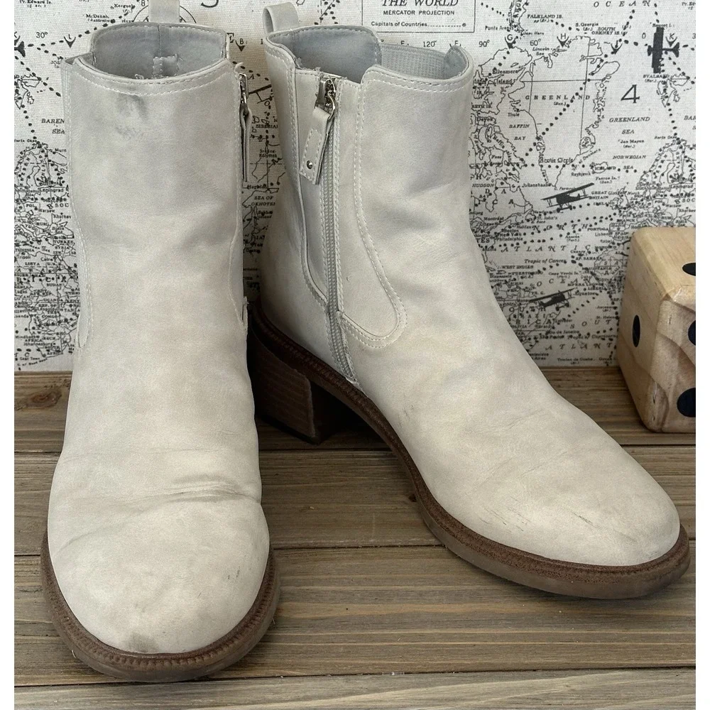 Dr. Scholl's Redux Ankle Boots Cream Heeled Office Grunge Women's Sz 10 M